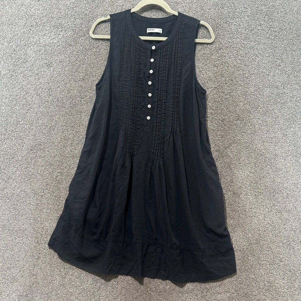 Sonoma Pintuck Shift Dress Women Petite XL Black Rayon Linen Pockets Sundress